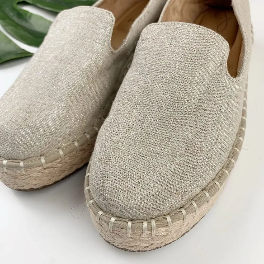 Joie Cara Platforn Espadrille Shimmery Gold Beige Slip On Women's 7.5